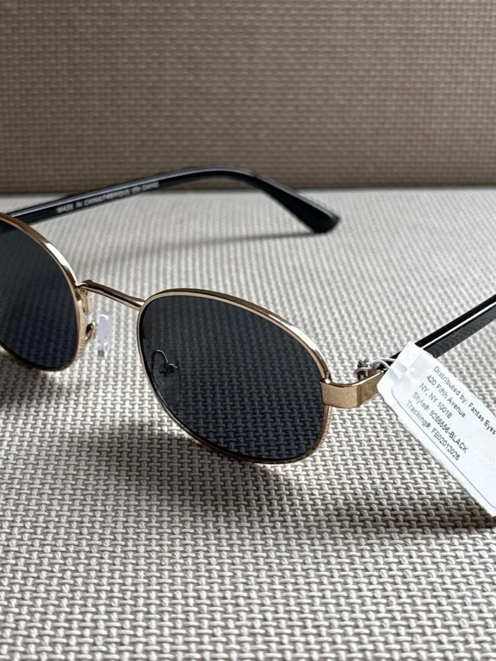 Gold Frame Black Lens Oval Sunglasses